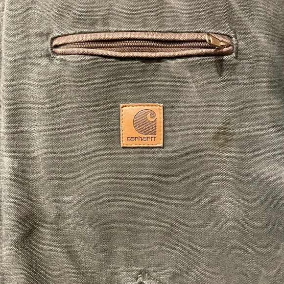 VTG Carhartt Detroit Jacket J97 MOS Moss Green Blanket Lined Distressed XL USA - Picture 2 of 11
